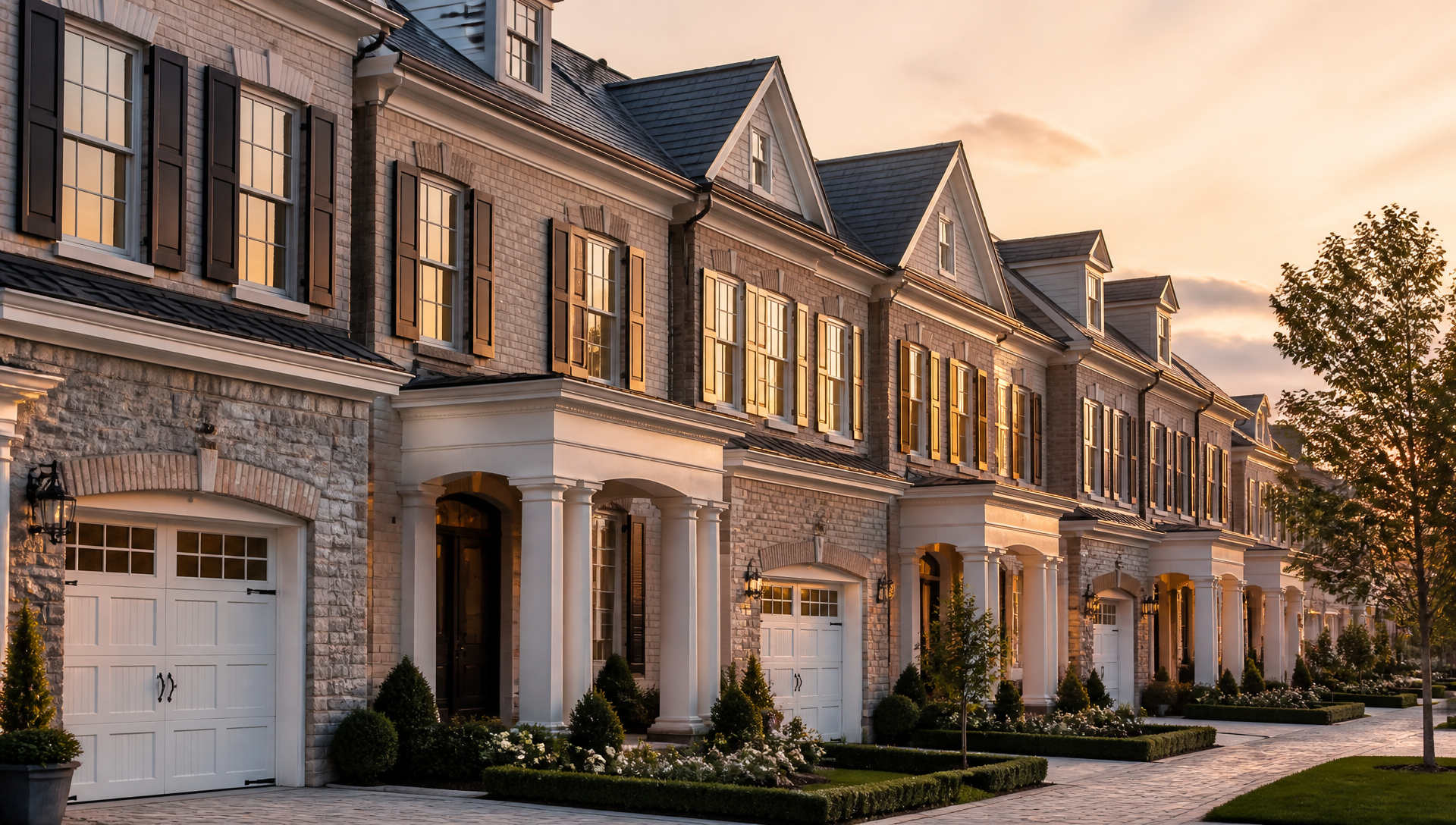 Elegant Northern Virginia residence exterior at golden hour