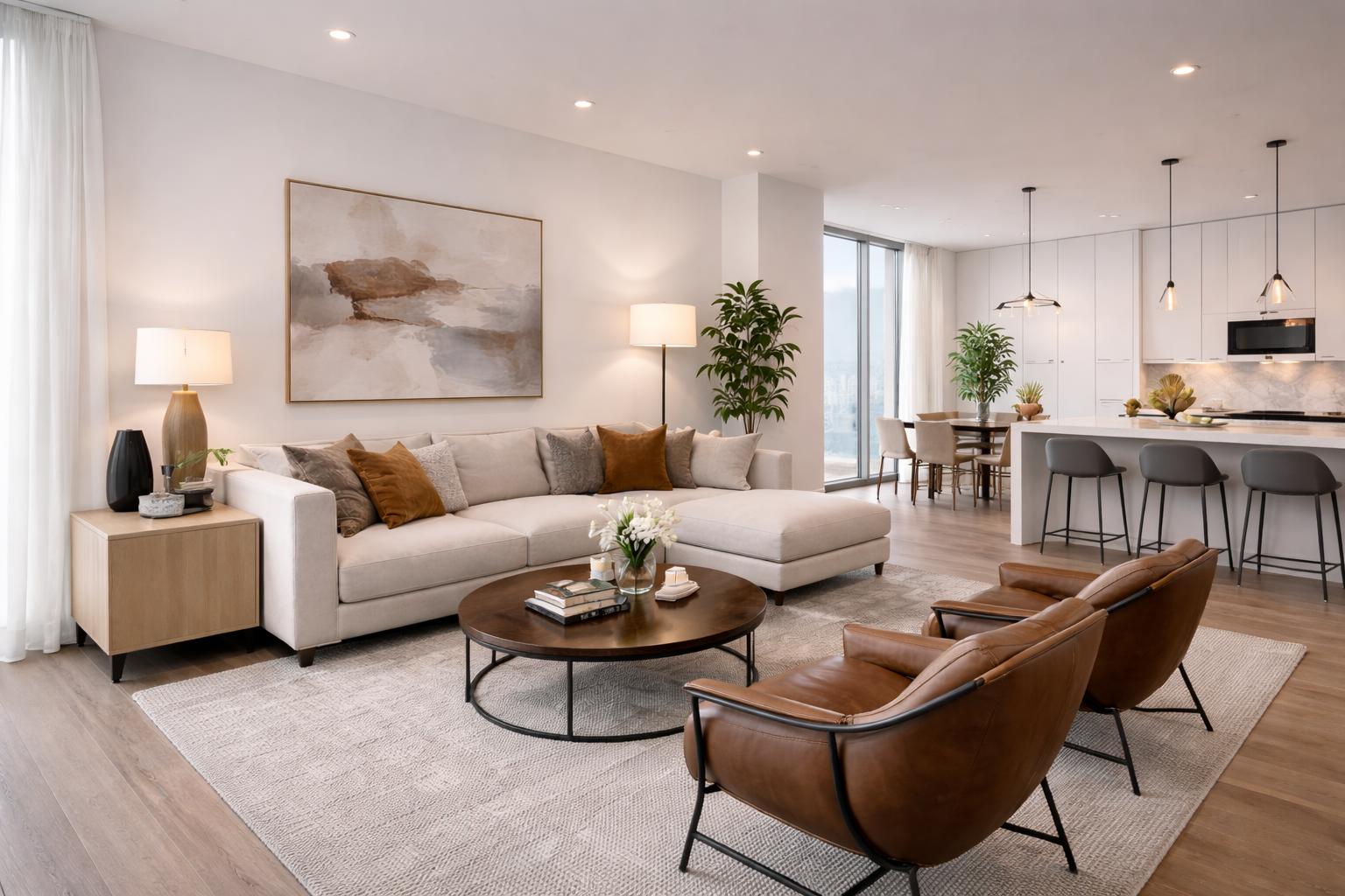 Bright, elegantly furnished living room in a Northern Virginia Rental residence